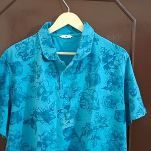 Sea Blue Floral Print Men's  T Shirt