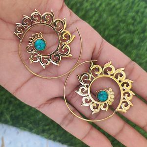 Natural Turquoise Spiral Earrings For Women