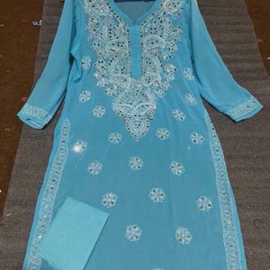 Blue Chikankari Long Kurti