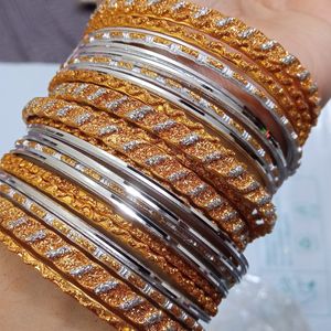 Metal Gold Glitter and Silver shine Chudiya Combo