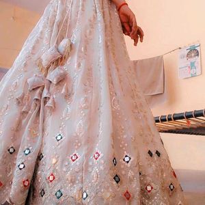 Off White Engagement Lehnga