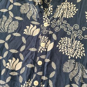 Mokshi Navy Blue Printed Flared Kurta