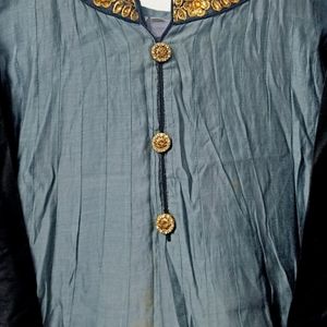 Grey Anarkali Kurti With Golden Buttons