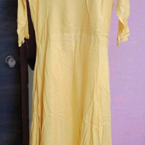 Designer Long Yellow Gown With Embroidery Details