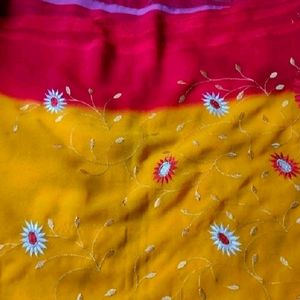 Red And Yellow Mix Saree