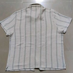 Zudio Cream Stripe Half Sleeve Shirt