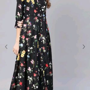 Biba Black & Red Floral Print Maxi Dress