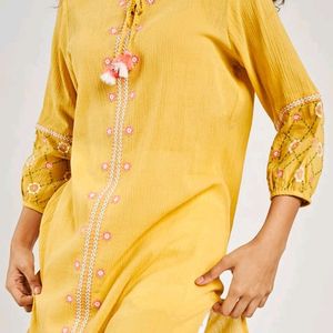 Mustard Embroidery Kurta