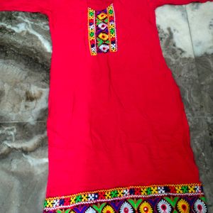 Red Embroaidary Kurtis Blue Palazzos.