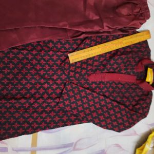 Boys Chikenkari Kurta Pyjama Maroon 3-4 Yrs