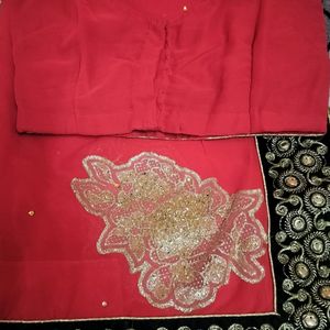 Red Saree With Velvet Gotta Patti