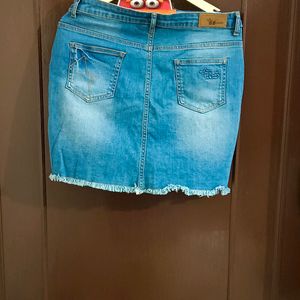 Denim Distressed Mini Skirt