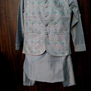 Silver color  kurta pjama with  jacket