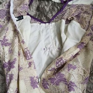 Purple And Cream Lace Cheongsam Dress