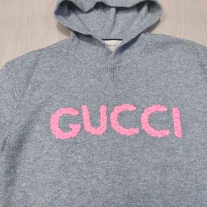 Authentic Gucci Men's Gray Intarsia Logo Knit Hood