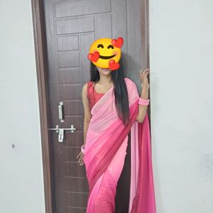 Pink  Saree With Sleeveless Blouse