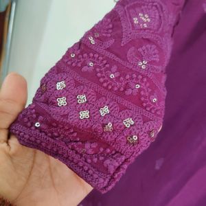 Purple Chikankari Work Stitched Kurta.