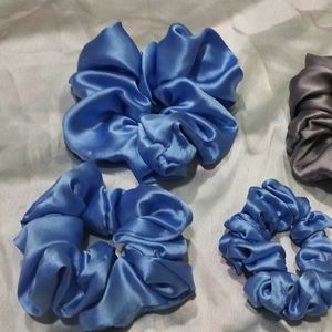 Satin Scrunchies 4 Blue 1 Free Scrunchie