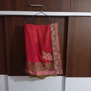 Red With Green Combination Saree