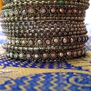 Multi Color Stone Silver Coted Bangles