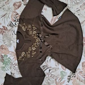 Y2K Vintage Brown Bow Crop Top