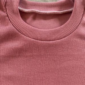 Peach color full sleeves crop knot top