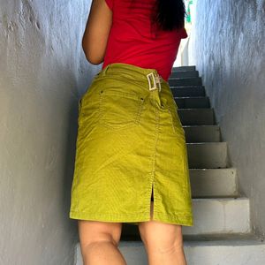 Olive Green Denim Skirt