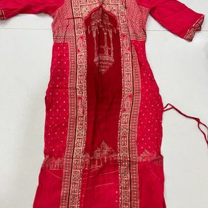 Aurelia Pink And Golden Straight Kurta - Medium