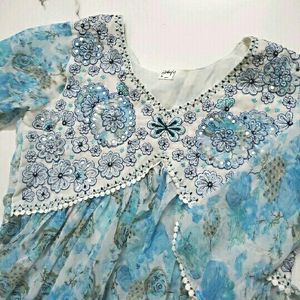 Sky Blue Floral Printed Anarkali Set