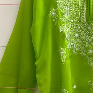 Green Georgette Chikankari Kurta