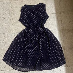 Max Collection- Pink Polka Dots Navy Blue Dress