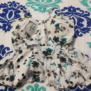 Women Padded Cute White Floral Top