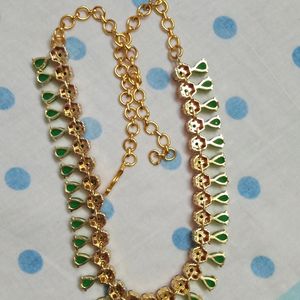 Beautiful Pink N Green Stone Studded Necklace