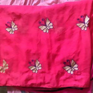 Pink Saree With Butterflies Design