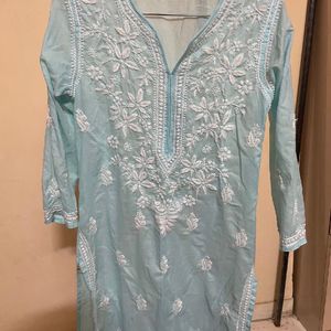 Paramount Chikan Sky Blue Handmade Chikankari Kurt