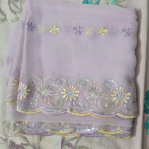 Lavender Duppatta With Thread And Sequence Work