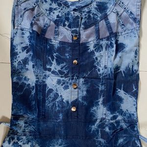 blue printed denim frock