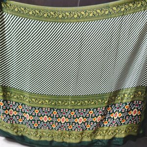 Green Stripes Saree, No Blouse