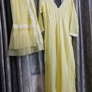 Lemon Yellow Full Fkare Kurti