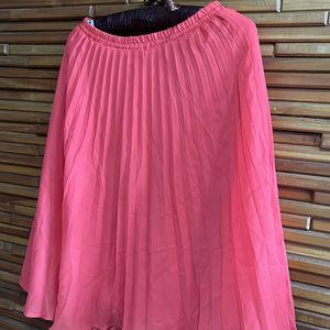 Imported Coral Pleated Midi Skirt