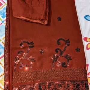 Fancy Maroon Saree With Readymade Blouse Piece