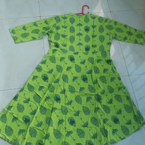 Green Umbrella Print Anarkali Long Kurta