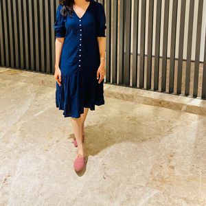 Navy Blue Cotton MIDI Dress