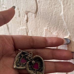 PINK HEART OXIDIZED EARRING