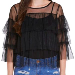 Black ruffled mesh top