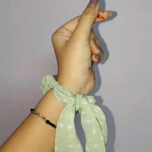 Combo - Green Polka Dotted Scrunchie With Clawclip