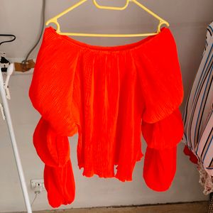 Orange Balloon Sleeves Top