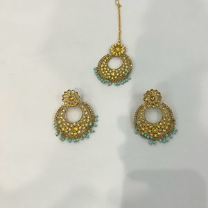 Combo Blue Earrings With Tika & Layer Necklace