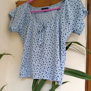 Sumerish Cool Sky Blue Printed Crop Top