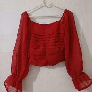 Red Crop Top Long Sleeve